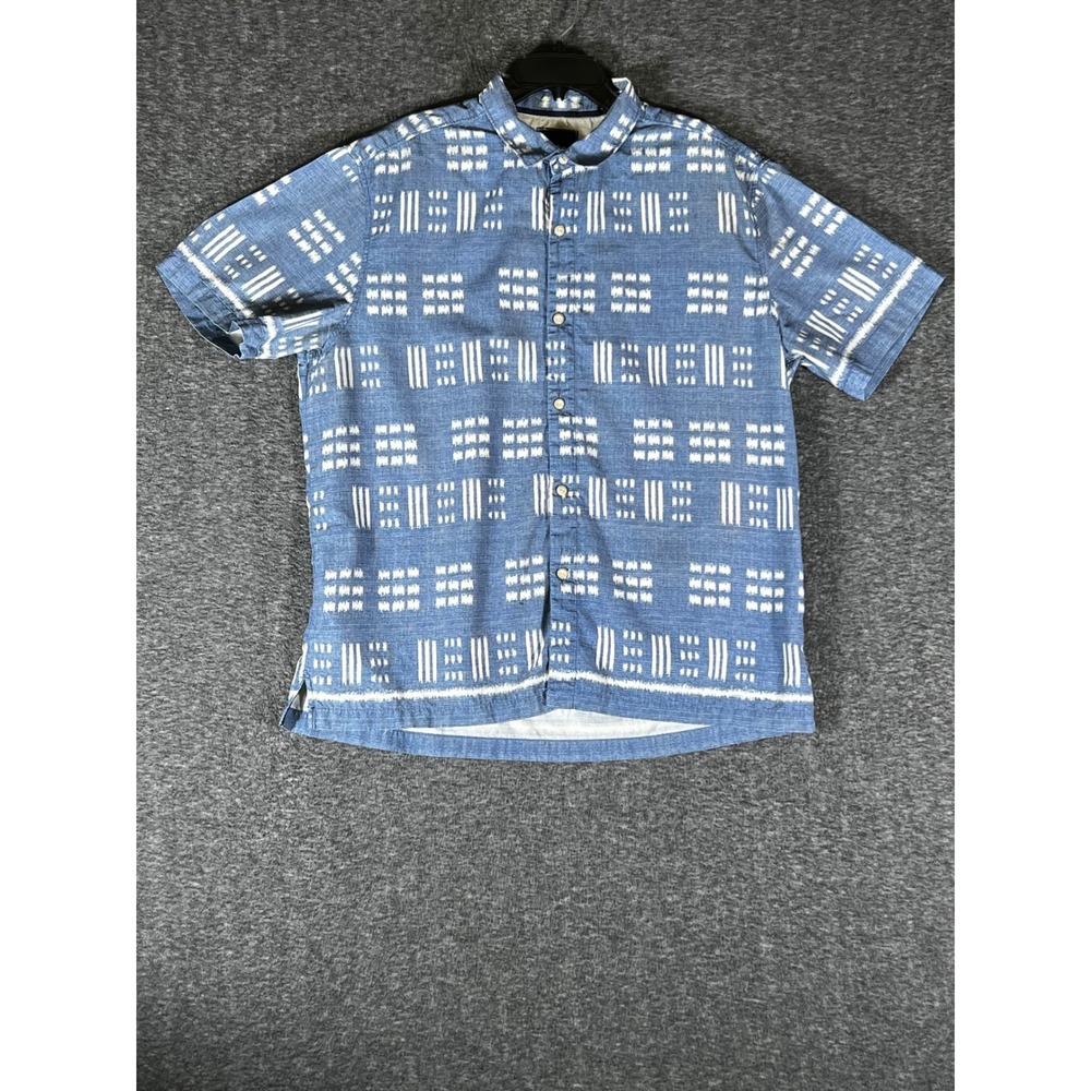 Tommy Bahama Mens XL Blue Silk‎ Cotton Geometric Ikat Short Sleeve Button Shirt